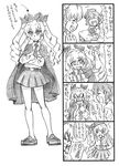  4koma anchovy anzio_school_uniform bbb_(friskuser) beret blank_eyes box braid cape carpaccio clenched_hand closed_eyes comic commentary_request crossed_arms drill_hair gift gift_box girls_und_panzer greyscale hair_extensions hair_ribbon hat highres holding holding_box leaning_forward loafers long_hair looking_up md5_mismatch monochrome necktie open_mouth pantyhose pepperoni_(girls_und_panzer) pleated_skirt ponytail ribbon shirt shoes short_hair sidelocks skirt smile sweatdrop translation_request twin_drills 