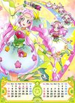  2017 absurdres age_progression arm_up artist_request baby blue_skirt boots braid bubble_skirt calendar_(medium) cure_felice earrings flower flower_in_eye green_eyes green_footwear green_ribbon ha-chan_(mahou_girls_precure!) hair_flower hair_ornament hanami_kotoha highres jewelry june knee_boots leg_ribbon long_hair looking_at_viewer magical_girl mahou_girls_precure! may multicolored multicolored_eyes multiple_persona official_art pink_eyes pink_hair precure rainbow ribbon shoes short_hair skirt smile standing standing_on_one_leg symbol_in_eye twin_braids wand white_skirt 