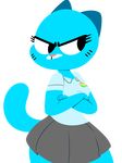  alpha_channel angry anthro blue_fur breasts cartoon_network cat clothed clothing collared_shirt crossed_arms dress_shirt feline female flutteringpie fur mammal mature_female mother nicole_watterson parent shirt simple_background skirt solo the_amazing_world_of_gumball transparent_background 