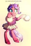  blue_eyes clothed clothing equine eyelashes fan_character female feral fur hair hooves horn ka-samy mammal my_little_pony pink_fur pom-pom purple_hair simple_background skirt solo standing unicorn white_background 