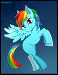  blue_feathers blue_fur equine eyelashes feathered_wings feathers female feral flying friendship_is_magic fur hair ka-samy mammal multicolored_hair my_little_pony nude pink_eyes rainbow_dash_(mlp) rainbow_hair sky solo star starry_sky wings 