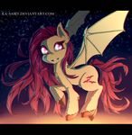  bat_pony black_bars cutie_mark eyelashes female feral flutterbat_(mlp) fluttershy_(mlp) flying friendship_is_magic fur hair hooves ka-samy long_hair my_little_pony night outside pink_eyes pink_hair sky solo star starry_sky yellow_fur 