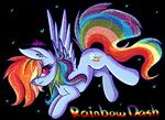  &lt;3 2016 ashee_cakes black_background blue_feathers blue_fur cutie_mark equine feathered_wings feathers female feral friendship_is_magic fur hair looking_at_viewer mammal multicolored_hair my_little_pony pegasus rainbow_dash_(mlp) red_eyes simple_background solo spread_wings text wings 