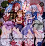  :d :o ^_^ ^o^ adapted_costume alarm_clock alternate_costume assisted_exposure asymmetrical_hair bare_legs barefoot bed_sheet beret black_shorts blanket blonde_hair blue_hair blush book bow braid brooch cat clock closed_eyes closed_mouth clothes_on_floor clothes_writing commentary_request contemporary crystal demon_wings dress flandre_scarlet from_above full_body gem glowing green_bow green_hat green_shirt hair_bow hat hat_removed headwear_removed highres holding hong_meiling izayoi_sakuya jewelry lifted_by_another mob_cap multiple_girls no_legwear open_mouth panties parted_lips pillow purple_dress rainbow_order red_bow red_hair red_panties red_ribbon red_shirt red_vest remilia_scarlet revision ribbon ruby_(stone) ruu_(tksymkw) shirt shirt_lift shirt_removed short_sleeves shorts side_ponytail sleeping smile star striped striped_bow striped_shirt sunlight sweatdrop t-shirt tissue tissue_box touhou twin_braids underwear vertical-striped_shirt vertical_stripes vest vest_removed white_hat white_shirt wings 