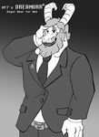  anthro asgore_dreemurr atlantart clothed clothing english_text grey_background horn male monochrome pose simple_background smile solo text undertale video_games 