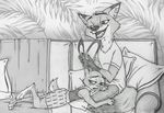  anthro blush canine clothing disney drawing duo female fox judy_hopps lagomorph long_ears male mammal monochrome nick_wilde rabbit red_fox ziegelzeig zootopia 