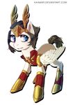  armor clothed clothing equine eyelashes fan_character feathered_wings feathers female feral fur grey_hair hair ka-samy mammal my_little_pony pegasus purple_eyes simple_background solo standing white_background white_feathers white_fur wings 