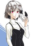  braid brown_hair crown_braid highres holding holding_mask ishii_takuma mask niijima_makoto persona persona_5 red_eyes school_uniform short_hair shuujin_academy_uniform solo 