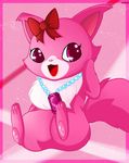  &lt;3 bow cat cute feline fur garnet_(jewelpet) jewelpet looking_away mammal mrsorange open_mouth pink_eyes pink_fur pose sitting solo 