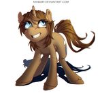  blue_eyes brown_hair cutie_mark equine eyelashes fan_character female feral fur hair hooves horn ka-samy mammal my_little_pony nude simple_background smile solo standing tan_fur teeth unicorn white_background 