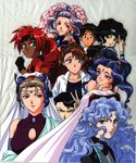  6+girls 90s afura_mann alielle bandana black_eyes black_hair blonde_hair blue_eyes blue_hair brown_eyes brown_hair el_hazard facial_mark ifurita jinnai_katsuhiko jinnai_nanami lipstick long_hair makeup miz_mishtal mizuhara_makoto multiple_boys multiple_girls ponytail purple_hair red_eyes red_hair rune_venus shayla-shayla veil 