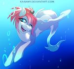  blue_eyes day equine eyelashes fan_character female feral fin hair hooves hybrid ka-samy mammal my_little_pony nude open_mouth pink_hair smile solo teeth tongue underhoof underwater water 