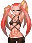  breasts cameltoe fumio_(rsqkr) groin jewelry long_hair looking_at_viewer midriff navel necklace plumeri_(pokemon) pokemon pokemon_(game) pokemon_sm pout quad_tails red_hair small_breasts solo tattoo thigh_gap very_long_hair 