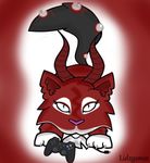  animal_jam contoller feline fur gazelle_horns horn leopard looking_at_viewer mammal red_background red_fur simple_background snow_leopard tail_armor text 
