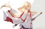  artist_name blonde_hair blue_eyes breasts buttons cape copyright_name double-breasted duke_of_york_(zhan_jian_shao_nyu) emblem england english_flag engrish flag_print flower gloves hair_flower hair_ornament hair_over_one_eye hairband holding holding_weapon jacket kishiyo large_breasts long_hair military military_uniform necktie pantyhose pleated_skirt ponytail ranguage red_neckwear scabbard sheath simple_background sketch skirt solo standing sword text_focus uniform united_kingdom very_long_hair watermark weapon web_address weibo_logo weibo_username white_gloves white_jacket white_skirt zhan_jian_shao_nyu 