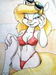  animaniacs beach bikini breasts clothing eyewear fureverick_(artist) mammal minerva_mink mink mustelid navel seaside sunglasses swimsuit 