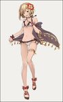  :d bare_shoulders bikini black_border blonde_hair blush bob_cut border bow braid breasts brown_eyes chabo213 cleavage collarbone cross-laced_footwear djeeta_(granblue_fantasy) flower french_braid frilled_bikini frills front-tie_top full_body granblue_fantasy groin hair_flower hair_ornament halterneck hibiscus navel open_mouth sandals see-through short_hair small_breasts smile solo standing swimsuit thigh_strap wedge_heels white_bikini white_bow wristband 
