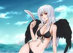  bad_id bad_pixiv_id bikini black_wings breasts cleavage day feathers large_breasts long_hair navel onoguru red_eyes rozen_maiden silver_hair solo suigintou swimsuit white_hair wings 