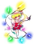  :p absurdres ai[sora] bad_id bad_pixiv_id blonde_hair blue_hair flandre_scarlet full_body hat highres laevatein perspective ponytail red_eyes ribbon short_hair side_ponytail solo tongue tongue_out touhou transparent_background wings 