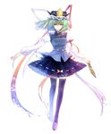  blue_eyes full_body green_hair hat highres kieta legs ribbon rod_of_remorse shiki_eiki short_hair solo thighhighs touhou transparent_background 