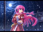  blue_eyes blush etogami_kazuya headphones highres long_hair megurine_luka moon pink_hair power_lines scarf snow solo tears very_long_hair vocaloid wallpaper 