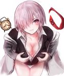  bad_id bad_pixiv_id breast_hold breasts cleavage clock commentary_request eyebrows eyebrows_visible_through_hair fate/grand_order fate_(series) hair_over_one_eye large_breasts looking_at_viewer mash_kyrielight nail_polish panties parted_lips pink_eyes pink_hair sideboob solo suterisu underwear 