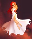 2016 anthro canine clothing disney dress female floating goof_troop hair invaderlivy long_hair looking_back mammal red_hair red_nose roxanne_(goof_troop) simple_background smile solo 