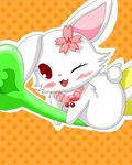  &lt;3 blush broom cute female flower jewelpet lagomorph looking_at_viewer mammal oddly_sexy one_eye_closed open_mouth orange_background plant rabbit red_eyes ruby_(jewelpet) sanrio simple_background unknown_artist wink 