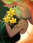  2016 card clothing ear_piercing edelweiss flower lagomorph male mammal muscular muscular_male piercing plant rabbit repeat_(visual_novel) screencap shirokoi shirt sissel_(repeat) solo tank_top tarot_card tattoo 