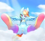  2016 absurd_res anus clothing cloud equine female friendship_is_magic hair hi_res kei_kun legwear licking licking_lips long_hair looking_at_viewer mammal multicolored_hair my_little_pony on_cloud outside pegasus pussy rainbow_dash_(mlp) rainbow_hair solo spread_legs spread_wings spreading tongue tongue_out wings 
