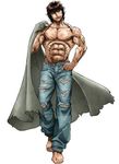  1boy abs brown_hair grappler_baki hanma_baki jeans muscle short_hair smile solo standing white_background 