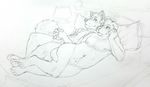  animal_genitalia armpits bed blush canine cute dog duo eye_contact hand_holding in_love male male/male mammal monochrome nude on_bed romantic rottweiser sheath 