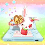  &lt;3 blush clothing console cute dessert dress female food fruit ice_cream jewelpet lagomorph mammal pancake rabbit ruby_(jewelpet) strawberry syrup unknown_artist 