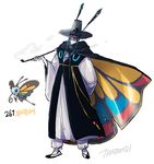  arm_behind_back artist_name beautifly black_hair cape character_name gat gen_3_pokemon hat holding holding_pipe korean_clothes pale_skin personification pipe pokemon pokemon_(creature) see-through simple_background smoke tamtamdi white_background 