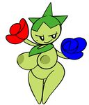  anthro big_breasts breasts female flora_fauna flower green_skin huge_breasts humanoid nintendo nipples nude plant pok&eacute;mon robbonp rose roselia simple_background smile solo standing video_games white_background 