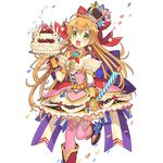  artist_request boots cake candle character_request confetti crown dress food food_themed_clothes green_eyes holding long_hair official_art open_mouth orange_hair pink_legwear solo sword thighhighs transparent_background uchi_no_hime-sama_ga_ichiban_kawaii weapon 