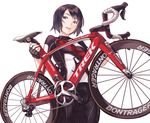  bicycle brown_eyes cowboy_shot ground_vehicle ichikei open_mouth original product_placement short_hair simple_background smile solo wheel white_background 