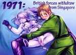  1boy 1girl :t after_sex annoyed armor armored_boots axis_powers_hetalia black_gloves blue_eyes blush boots brown_hair cum cum_in_pussy embarrassed english flower gloves green_eyes hat hat_flower hat_removed headwear_removed hetero historical_event kantai_collection melisaongmiqin object_namesake panties panties_aside pout pun seaport_summer_hime shinkaisei-kan singapore spread_legs sweatdrop thigh_boots thighhighs too_literal underwear united_kingdom_(hetalia) white_hair white_panties 
