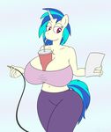  anthro between_breasts big_breasts breasts clothing cord cup drinking equine female friendship_is_magic gunpowdergreentea hair horn horse huge_breasts mammal my_little_pony paper pink_eyes pony straw unicorn vinyl_scratch_(mlp) 