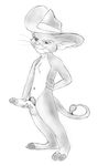  anthro balls barefoot circumcised digital_media_(artwork) disney erection fedora full-length_portrait greyscale grin hand_on_hip hat holding_penis humanoid_penis jake_(the_rescuers) kangaroo_rat long_tail looking_at_viewer male mammal monochrome mostly_nude naughty_face navel penis pinup portrait pose pubes rodent solo the_rescuers unknown_artist whiskers 