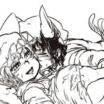  animal_ears blush breasts cat_ears cat_tail chanta_(ayatakaoisii) chen closed_eyes greyscale groping half-closed_eyes hand_under_clothes hat huge_breasts licking lying monochrome multiple_girls multiple_tails nose_blush on_back on_person open_mouth pillow_hat short_hair smile sweatdrop tail touhou two_tails yakumo_ran yuri 
