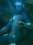  abs animal_genitalia anthro balls bear bioluminescence blue_fur fully_sheathed fur glowing hair male mammal partially_submerged sheath sleeping solo steelfire tattoo vu06 water wings 