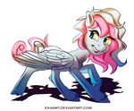  amber_eyes equine fan_character feathered_wings feathers female feral fur hair ka-samy mammal my_little_pony nude pegasus pink_hair simple_background solo standing white_background white_feathers white_fur wings 