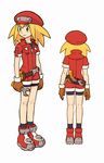  back blonde_hair blush_stickers closed_mouth green_eyes hat holding ishikawa_hideki multiple_views official_art rockman rockman_dash roll_caskett short_sleeves simple_background smile tool_belt white_background wrench 