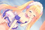  1girl :o blonde_hair blush breasts censored closed_eyes clothed_female_nude_male cum cum_in_pussy flower_knight_girl game_cg heavy_breathing heliotrope_(flower_knight_girl) hetero long_hair maid mosaic_censoring nipples nude official_art open_mouth out_of_frame penis purple_eyes sex small_breasts solo_focus straddling twintails upright_straddle usashiro_mani vaginal very_long_hair 