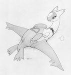  2016 anus claws ecmajor english_text female feral half-closed_eyes hi_res latias legendary_pok&eacute;mon lying monochrome nintendo nude on_back pok&eacute;mon pomf pussy ribbons signature smile solo text video_games wings 