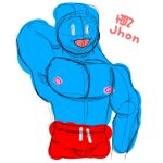 1:1 anthro blue_body bottomwear clothing male red_bottomwear red_clothing red_shorts shorts simple_background solo tongue tongue_out toodee_(topdee_&amp;_toodee) zandriel123