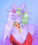 absurd_res animatronic anthro breasts canid canine canis cute_expression ear_piercing eyewear eyewear_on_head female five_nights_at_freddy&#039;s five_nights_at_freddy&#039;s:_security_breach fluffy fluffy_ears fluffy_hair food food_in_mouth glasses glasses_on_head hair hi_res highlights_(coloring) long_hair machine mammal neckline piercing pizza robot roxanne_wolf_(fnaf) scott_cawthon scottgames solo stars_in_hair steel_wool_studios wafflesita_(artist) wolf