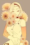  arm_warmers choker closed_eyes dress flower hairband highres hutomomo_syobou jojo_no_kimyou_na_bouken monochrome smile solo sugimoto_reimi twitter_username upper_body 
