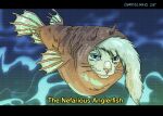  anglerfish animal_focus blue_eyes cat chimera curioscurio english_text fish letterboxed looking_at_viewer meme no_humans original the_nefarious_anglerfish_(meme) watermark 